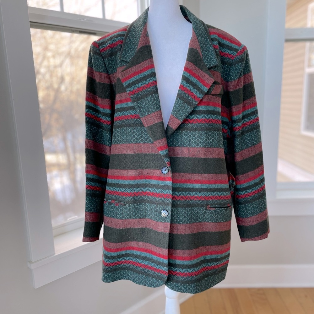 Vintage Green Red Laurence Bruce Aztec Graphic Print Blazer Jacket Sz 24W